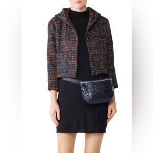 Line & Dot Anya Metallic Multicolor Tweed Hooded Jacket Size Large